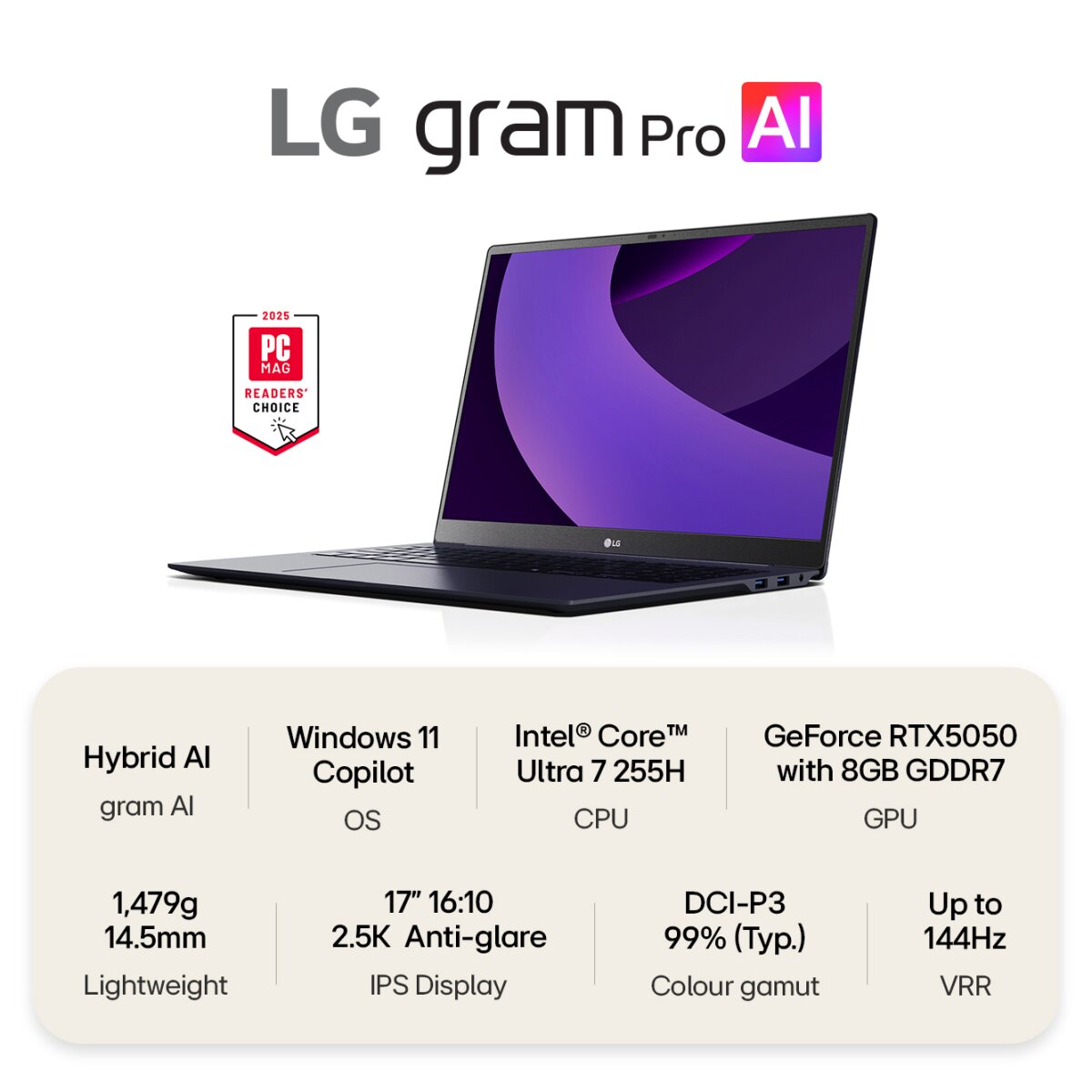 LG Gram Pro 17Z90TR-E 17 Hybrid AI Laptop - Intel® Core™ Ultra 7 255H, NVIDIA 17Z90TR-E.AD88A1 image gallery 3
